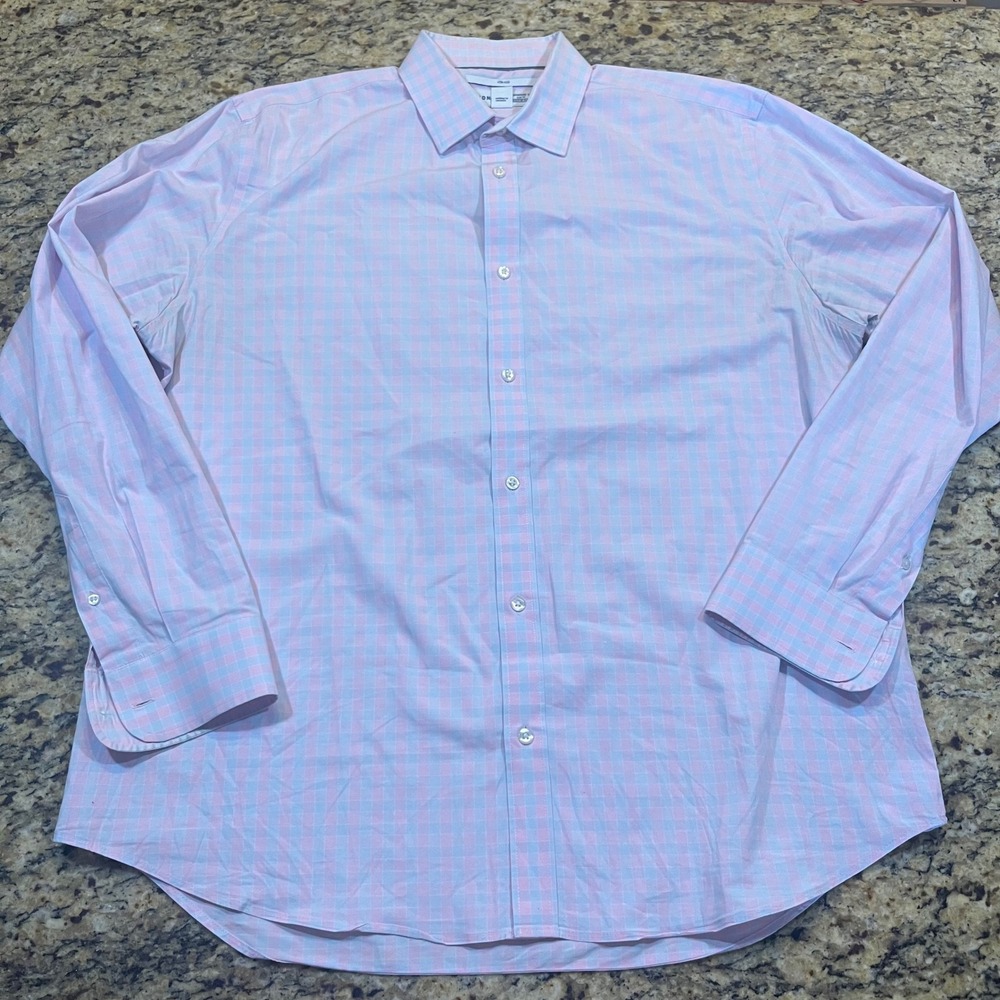 Old Navy Mens XL Slim Fit‎ Signature Shirt Non-Iron Pink Blue Gingham Check
